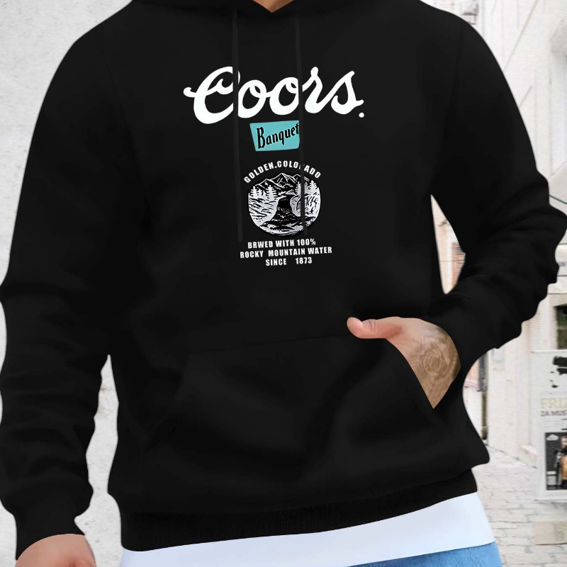 

Coors Graphic Print, Men's Stylish & Trendy & Cozy Long Sleeve Hoodie, Versatile Hooded Sweatshirt For Autumn & Winter Daily Wear