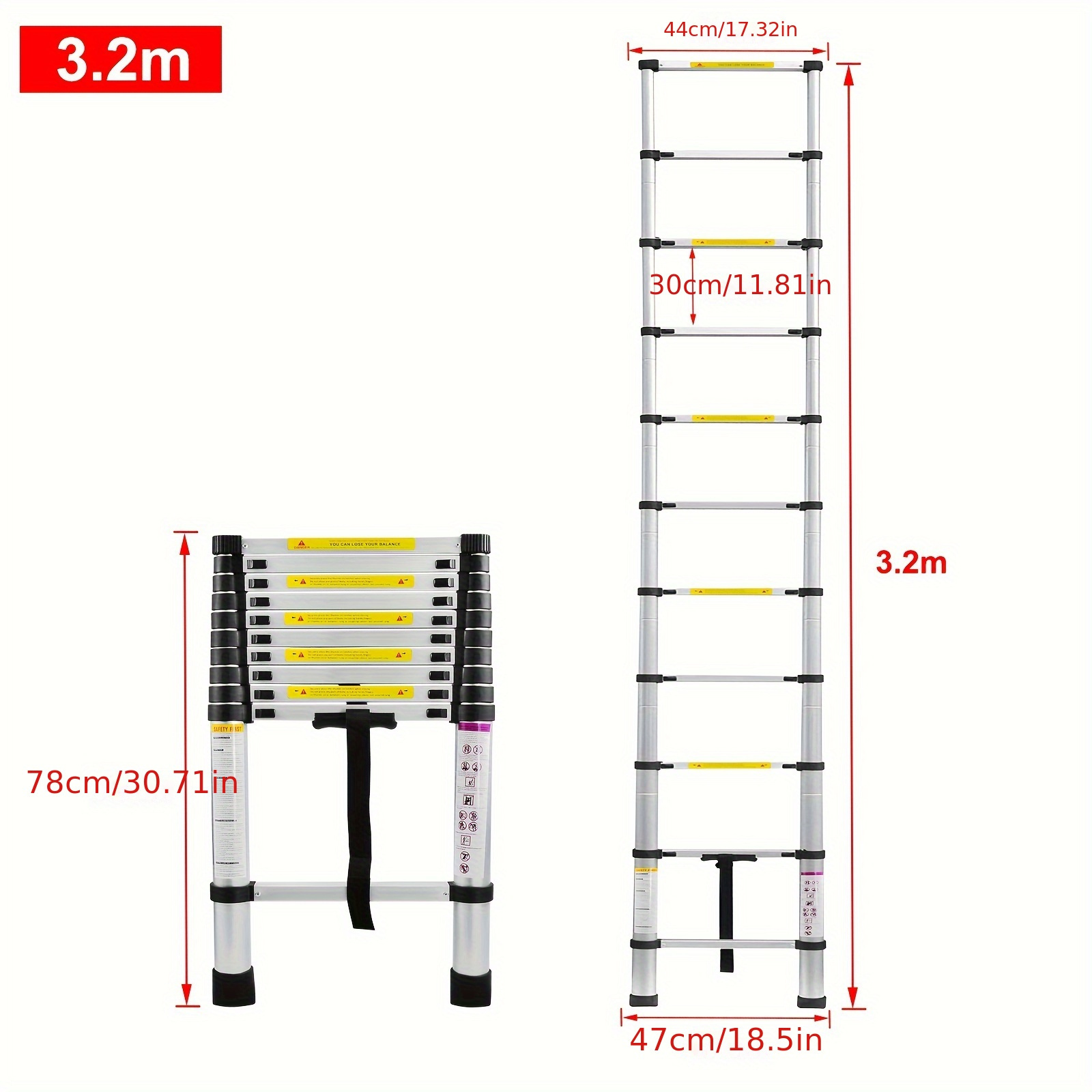 TEMU Aluminium Telescopic Ladder Folding Ladder Step Ladder Extension Ladder Ladder Ladder Ladder Aluminium Ladder