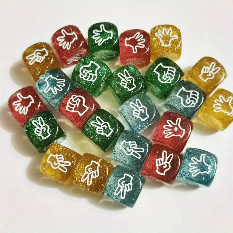 

20-pack Acrylic Rock-paper-scissors Dice - 20mm Transparent Glitter Rounded Corner Hexahedron Dice For Party Games, Entertainment, And Bar Fun