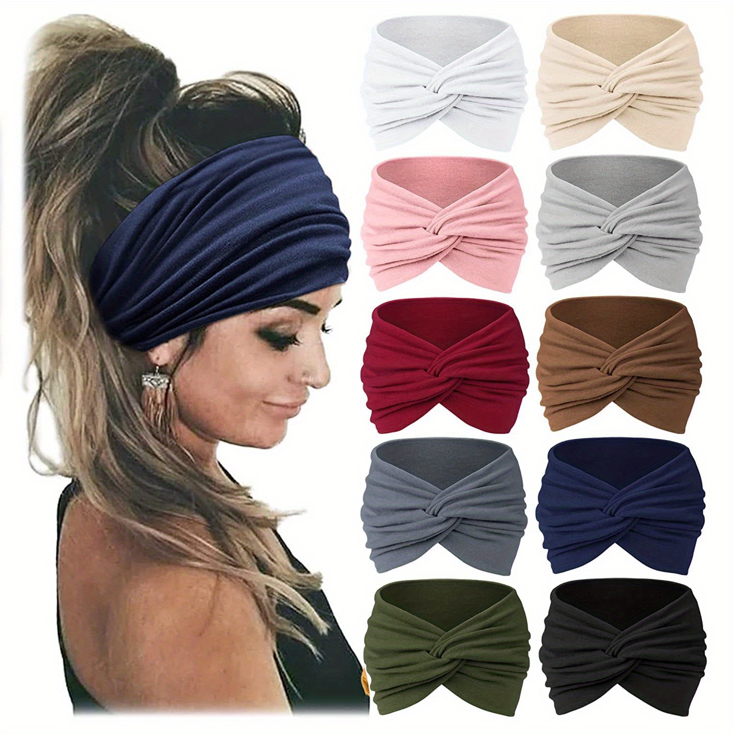 TEMU 10 Pcs Bohemian Sports Hair Bands Women's Wide Yoga Hair Bands Running Hair Bands Sports Hair Accessories Headdresses