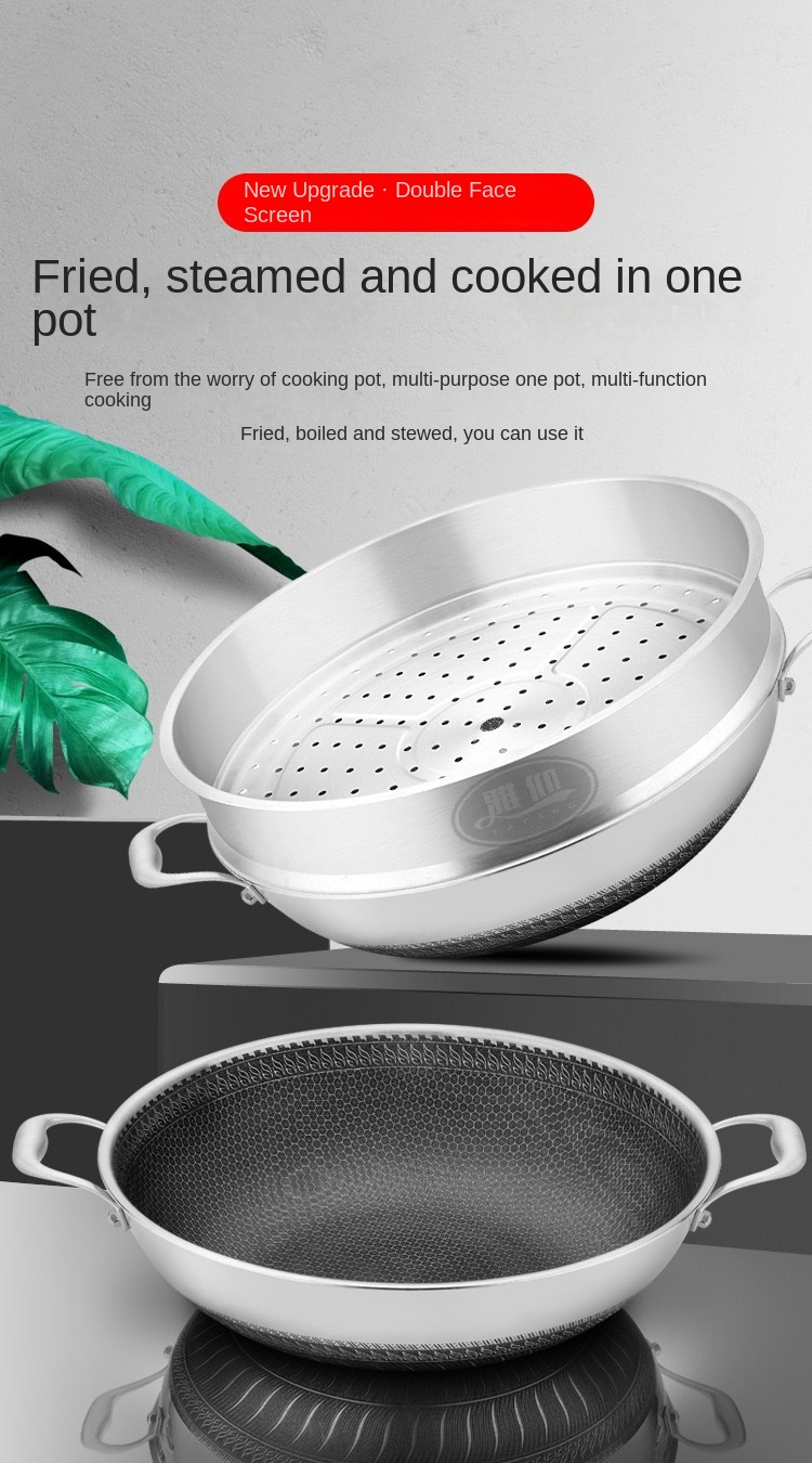 non stick frying pan for home use made of   steel double sided honeycomb design suitable for induction cookers and gas stoves universal flat bottomed pan details 5