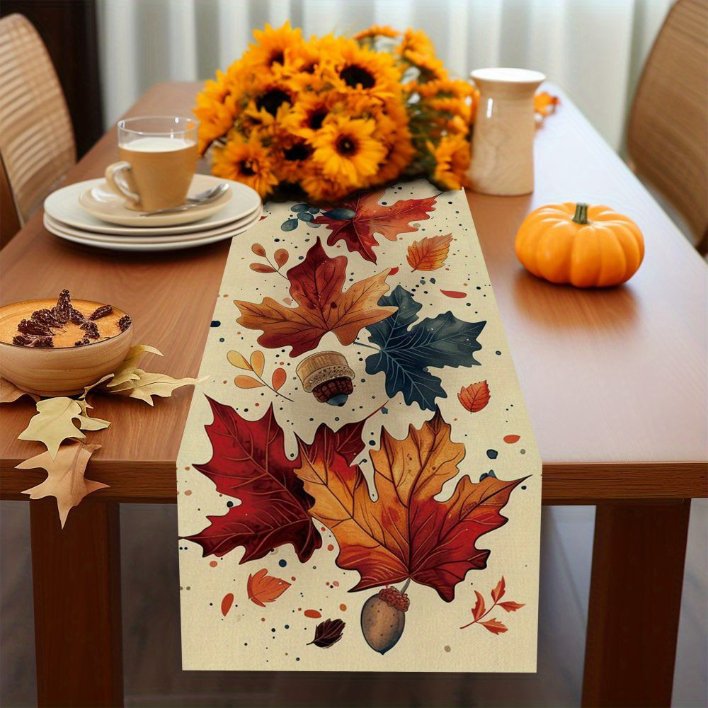 

Autumn And Acorn Polyester Table Runner - Woven Rectangle Table Linen For Dining Decor, Home, Restaurant, Room Accent, And Holiday Parties -