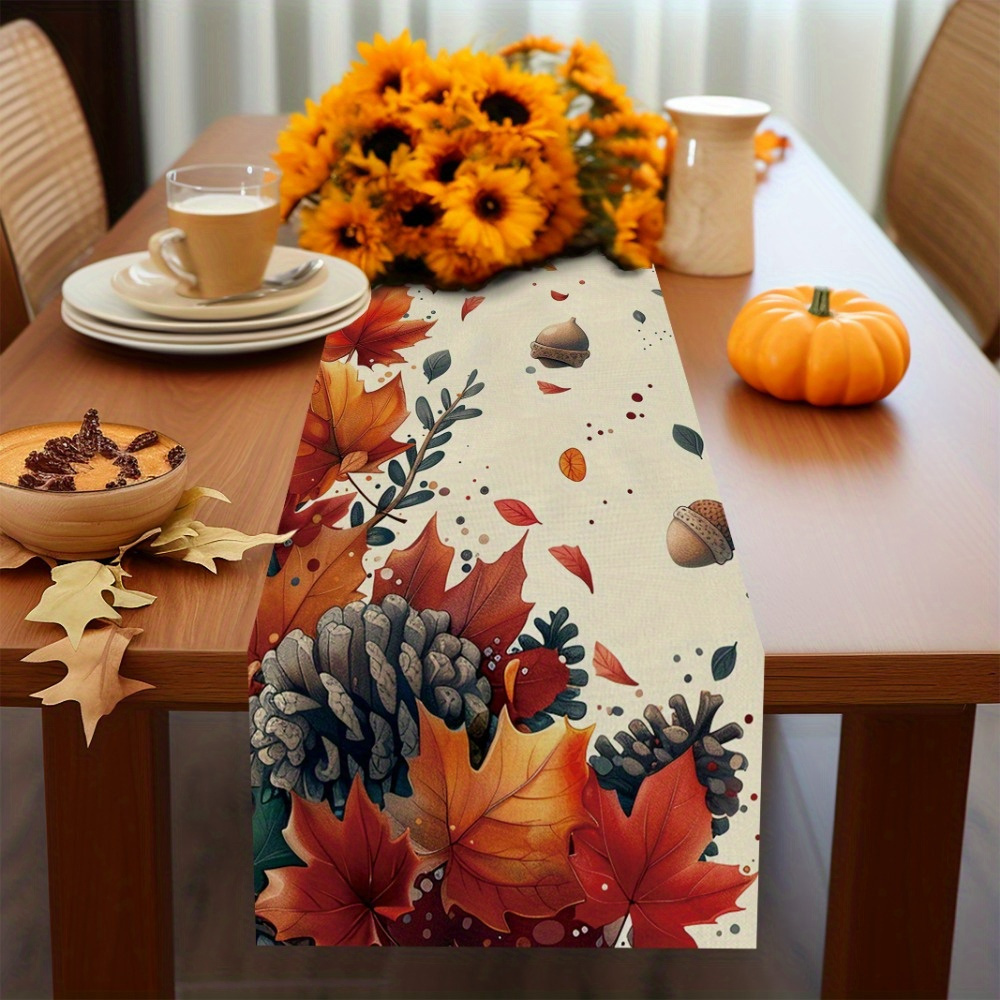 

Autumn Splendor Table Runner - Pinecones, Maple Leaves & Acorns Design | Perfect For Home, Restaurant Decor & Holiday Parties