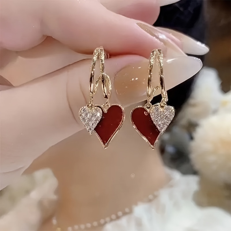 

Unique Pendant Earrings, Sparkling Heart-shaped Design, Paired With Daily Clothing, Party Accessories, Casual Dating, Women's Decoration, Simple And Unique Things