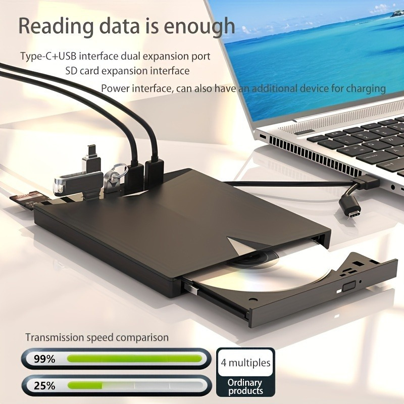 7 in 1 Usb 3.0 Portable Cd/ Dvd Drive: Burn Play Compatible - Temu