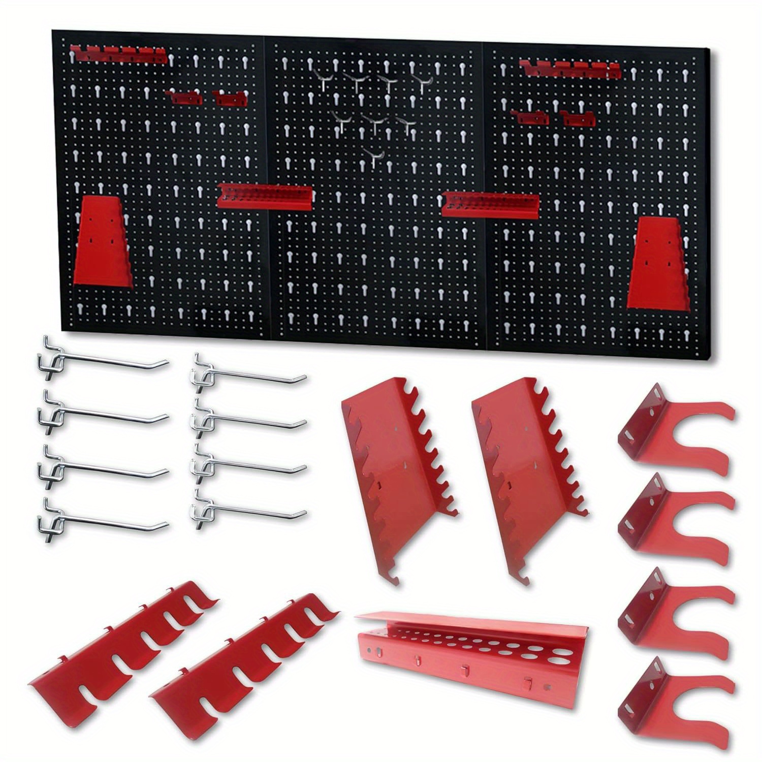 TEMU Pannello forato in metallo per attrezzi da parete, 120x60x2cm, con 17 ganci, per /studio fai-da-te