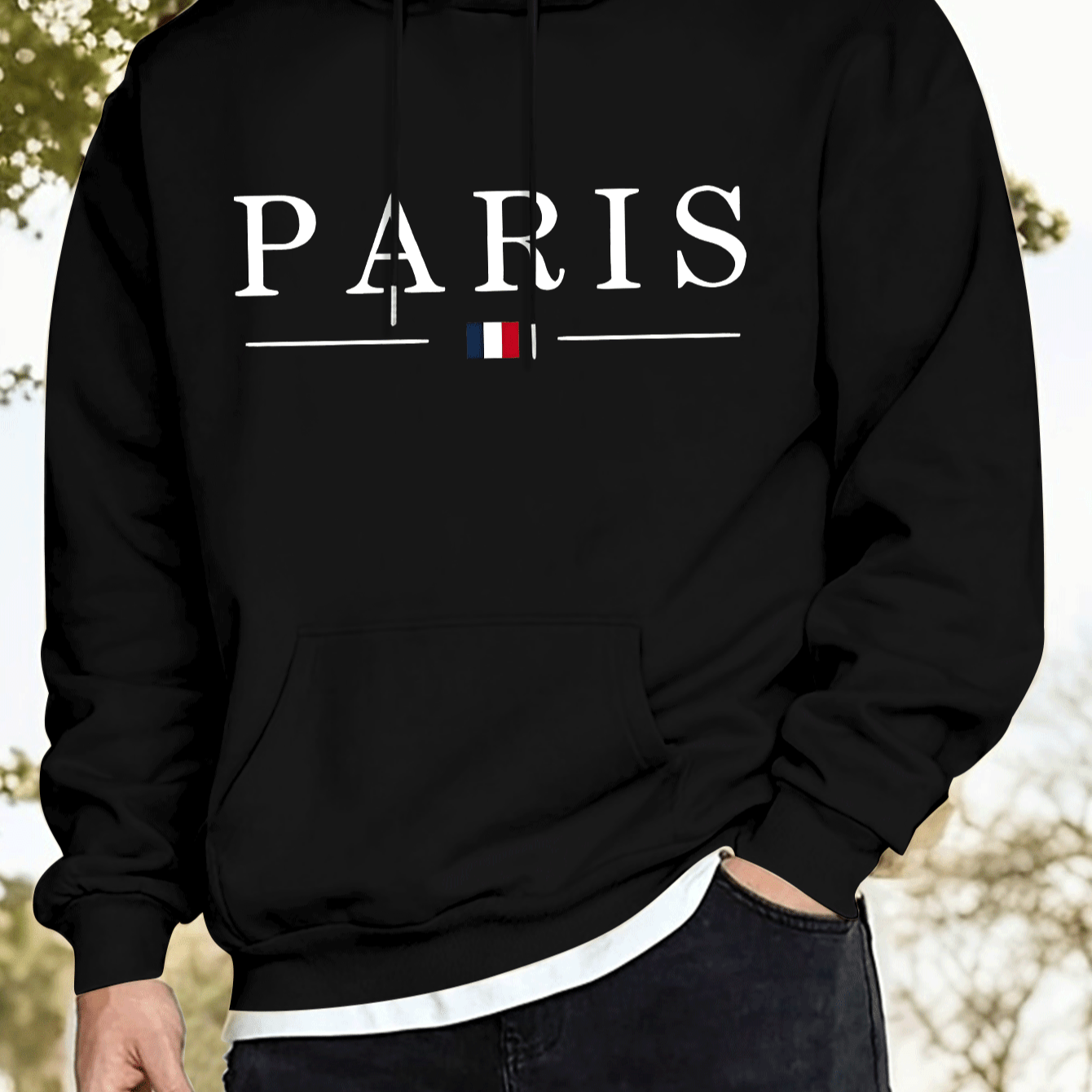 

Paris Graphic Print, Men's Stylish & Trendy & Cozy Long Sleeve Hoodie, Versatile Hooded Sweatshirt For Autumn & Winter Daily Wear