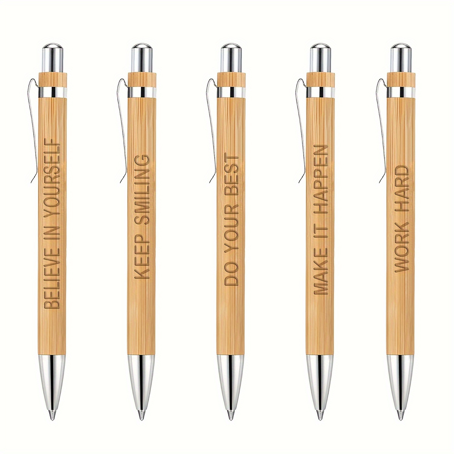 

20pcs Custom Text Retractable Bamboo Ballpoint Pens, Medium Point, Wooden Barrel For Writing & Office Use, Black Ink