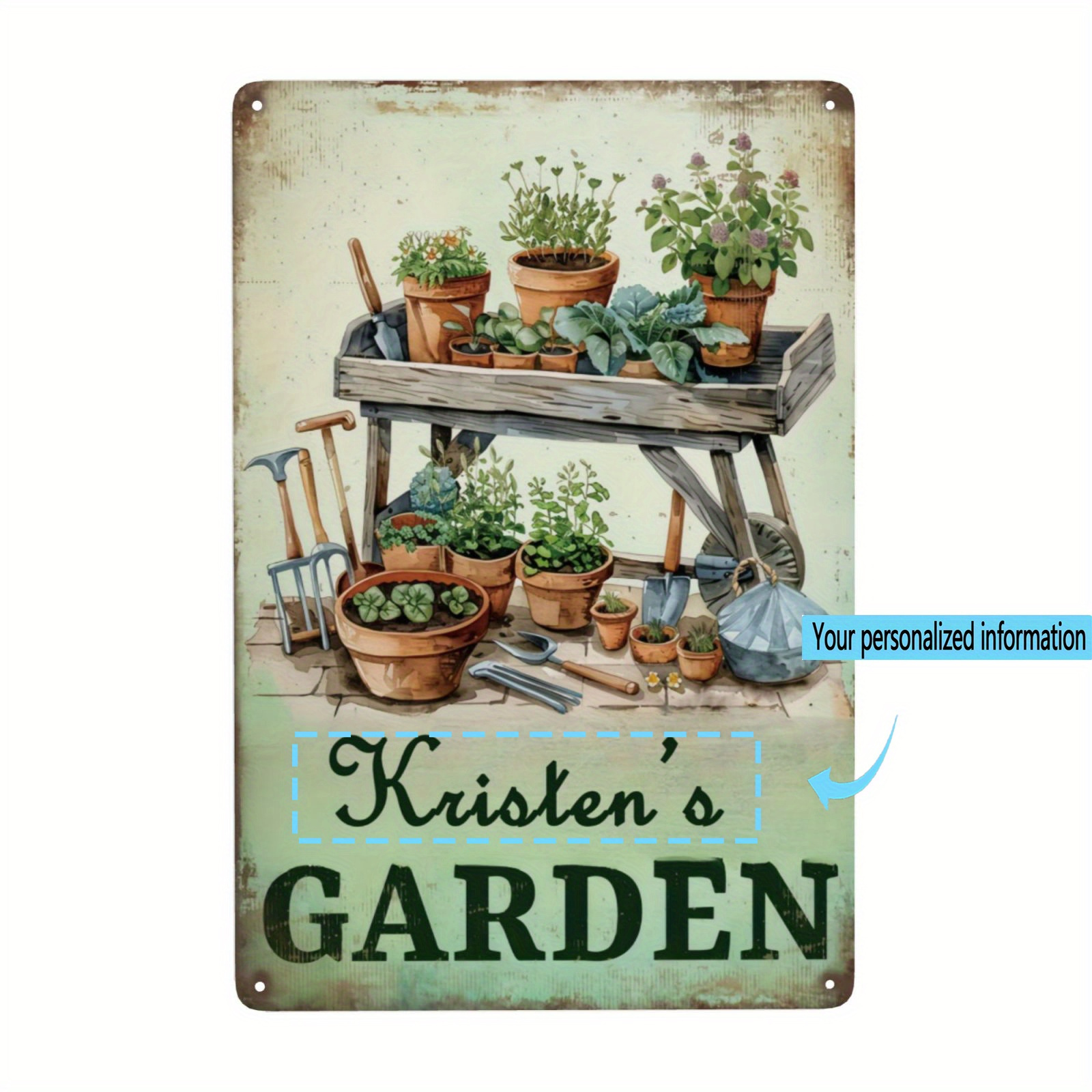 

1pc Personalized Vintage Metal Tin Sign - Custom Name Wall Art For Garden & Backyard Decor, Safe Rounded Corners, , Ideal Gift For Family & Friends - Kristen'