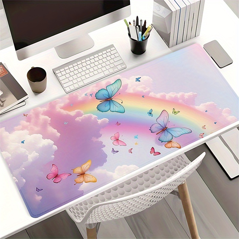 

Butterfly Rainbow -large Mouse Pad With Edge – Non-slip Rubber Base Desk Mat, Oblong Office Desk Accessories For Home Office, Gift – 35.4x15.7 Inch