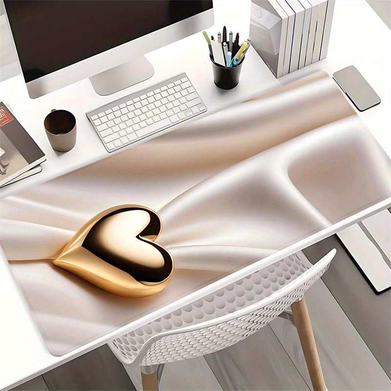 

Golden Heart Oblong Mouse Pad - Silk Texture, Stitched Edge, Non-slip Rubber Base, Large Desk Mat For Office Accessories - Home Office Gift Deskpad