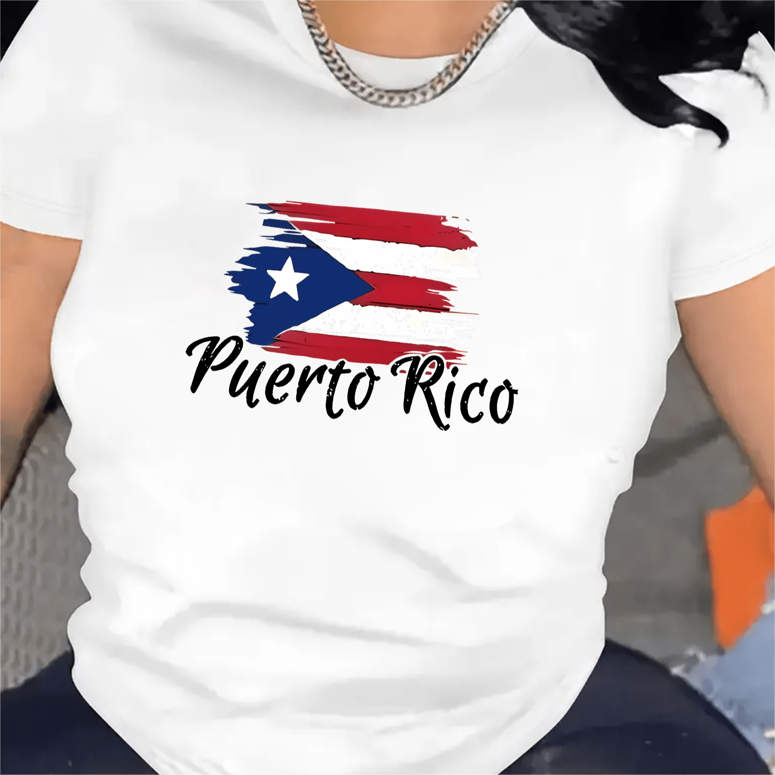 

Women's Casual Sport T-shirt, Round Neck, Short Sleeve, Puerto Rico Print, Women's Casual Activewear