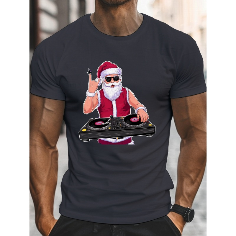 

T-shirt Graphique Dj Père Noël pour Hommes - Décontracté & Confortable, Col Rond, Manches Courtes, Haut Léger d'Été, Lavable en Machine