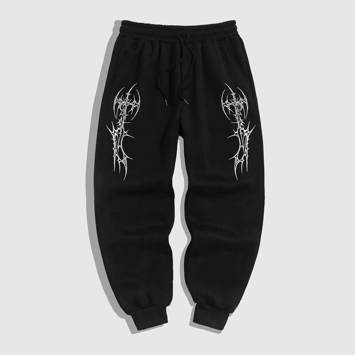 

Men's Gothic Dark Joggers - Casual Knit Sweatpants With , Drawstring Waist, Polyester For Fall/winter