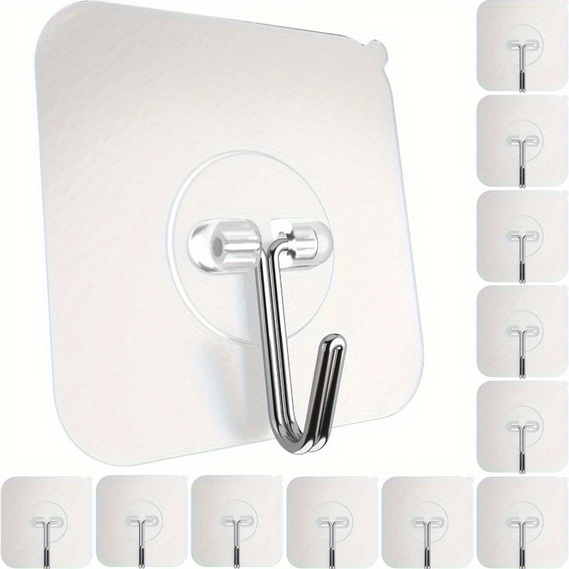 

12pcs Adhesive Hooks For Hanging, Heavy Duty Wall Hooks, 22 Lbs Load Bearing Hooks, Self Adhesive Sticky Hooks Waterproof Transparent Hooks For Keys Bathroom Shower Kitchen Door Home Sticky Hook