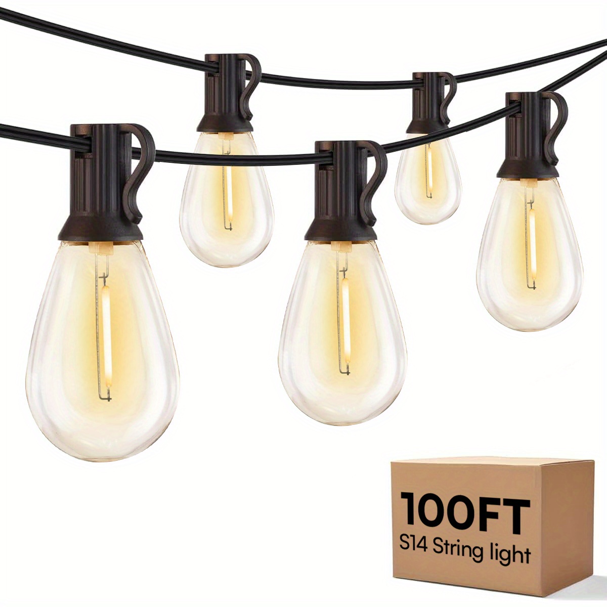 TEMU 100ft Outdoor String Lights, Outdoor Lights With S14 Shatterproof Bulbs, Hanging Patio Lights, Commercial Grade Led Outdoor String Lights For