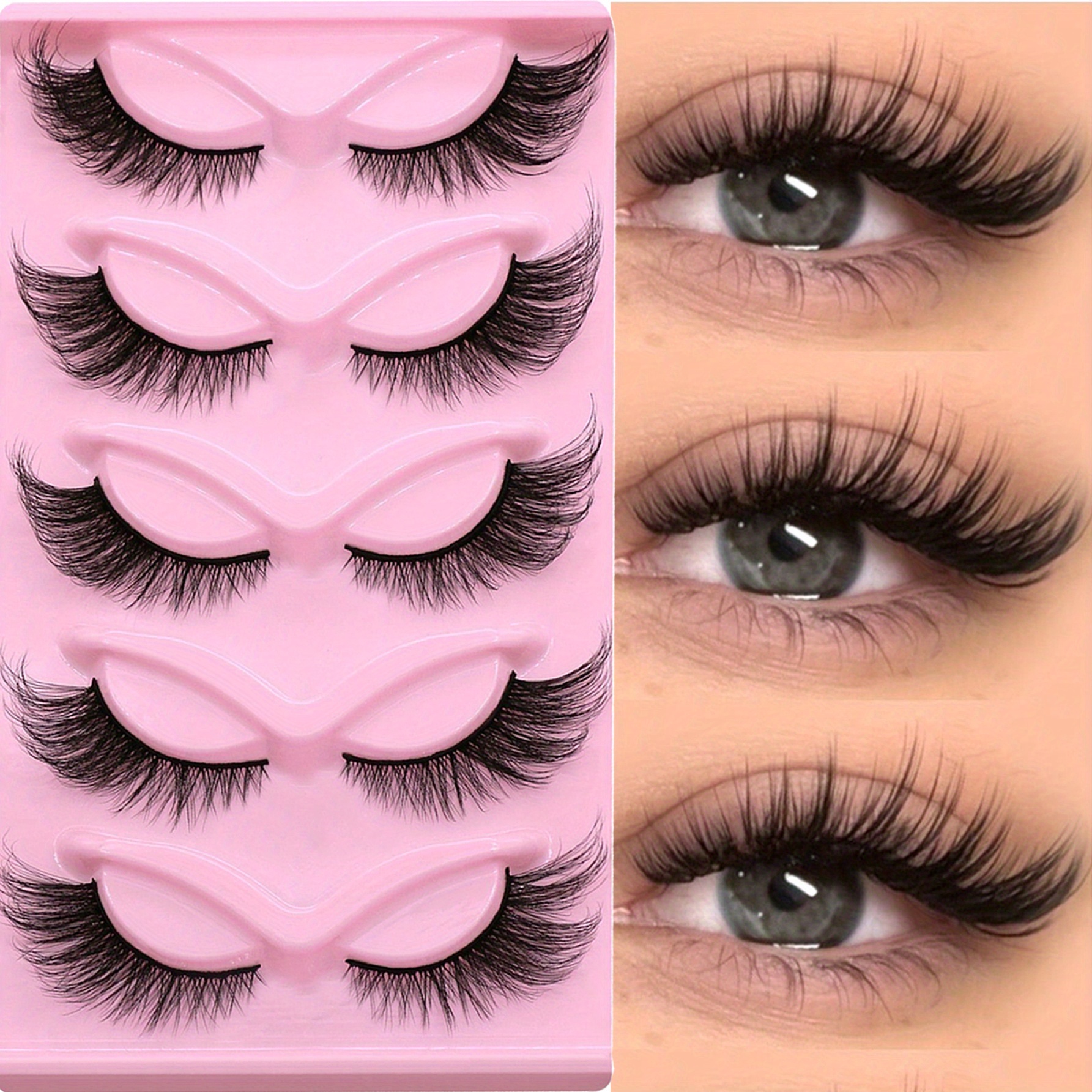 5 Pairs Cat Eye Lashes Long Lashes Cat Wispy Lashes Eye End Elongated Strip Thick False Eyelashes For Halloween