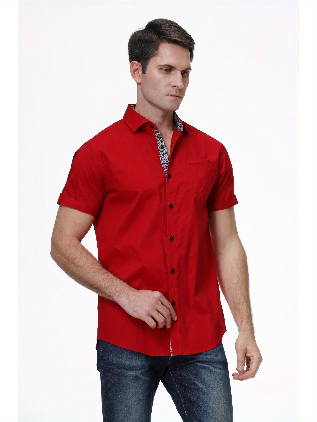 Mens Short Sleeve Dress Shirts Regular Fit Business Casual Button Down Shirt