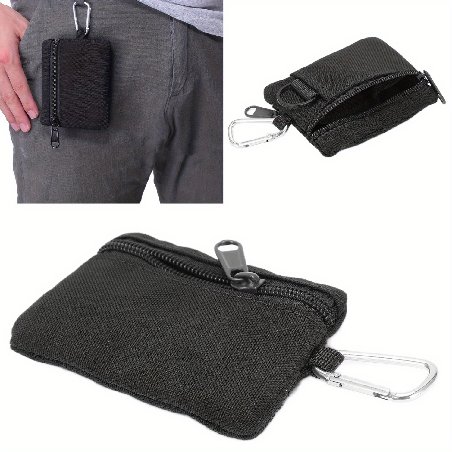 

Compact Tactical Edc Wallet With Carabiner Clip - Nylon, Zippered Coin And Card Holder, Ideal For Outdoor Sports, Camping, And Hiking, |sleek |