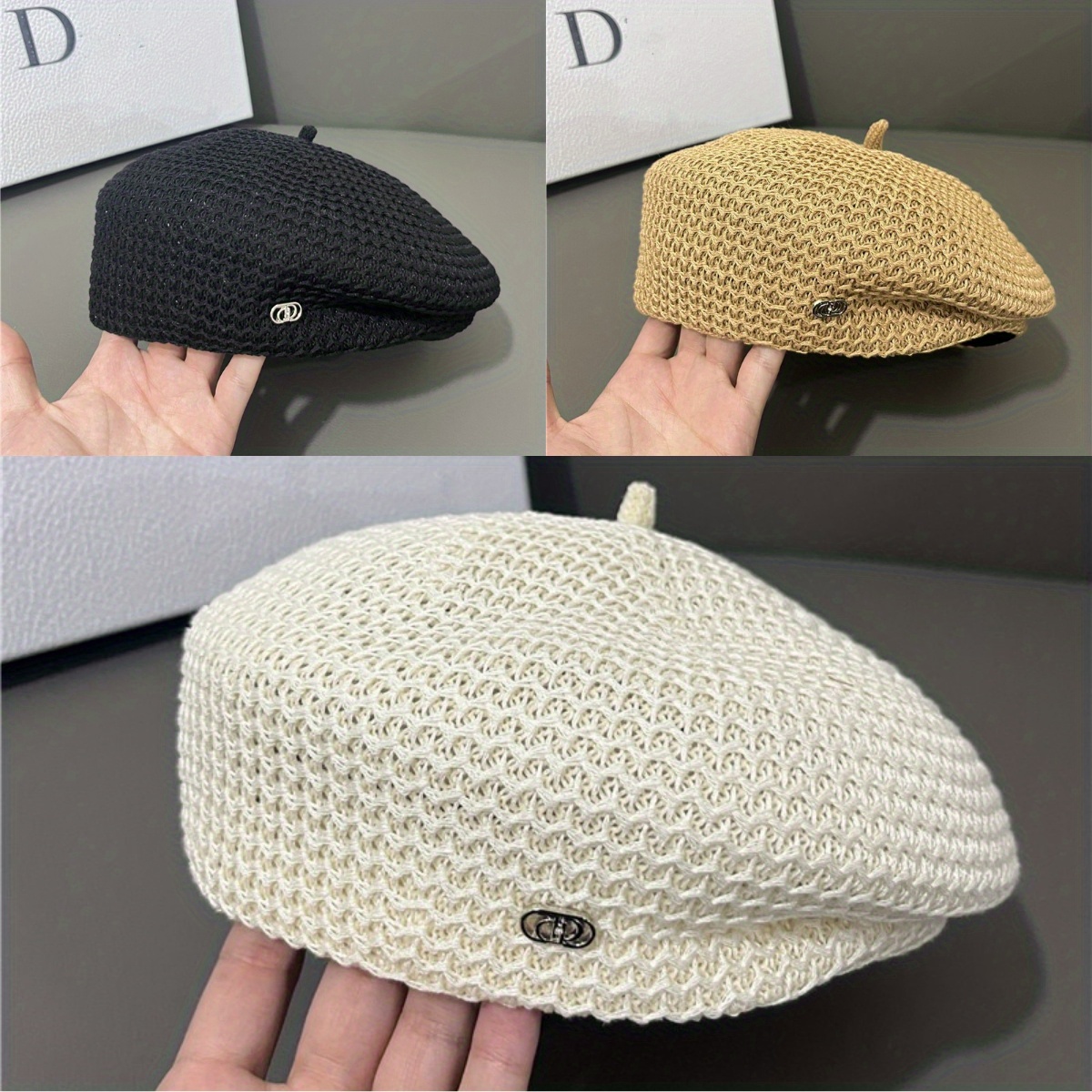 

1pc Metal Decorative Mesh Solid Breathable Beret Fashion Leisure Hollow-out Painter's Hat Outdoor Sports Shopping Travel Fitted Woven Newsboy Cap