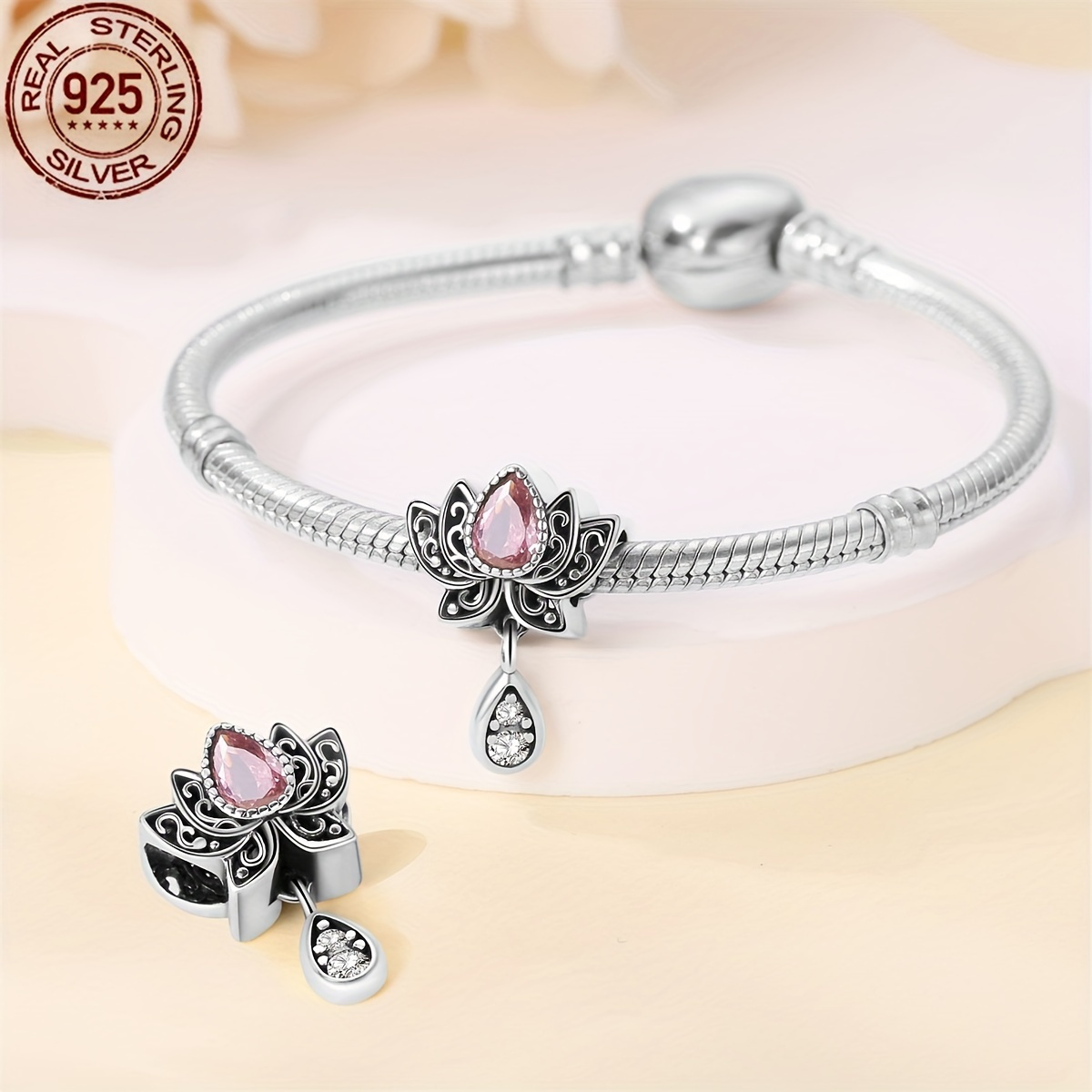 

1pc 925 Sterling Silver Romantic Classical Series Guardian Lotus Beads Fit Original Bracelet Bangle Diy Women's Jewelry Making Gift Silver Gram Weighs 0.14 Oz