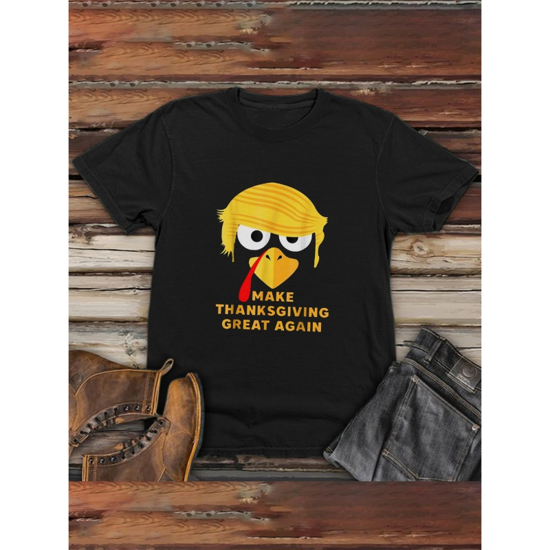 

Thanksgiving Make Thanksgiving Great Again Graphic Tee - Casual Crew Neck Polyester T-shirt With Short Sleeves And Medium Stretch For Adults - Summer Knit Fabric Pullover For Going Out