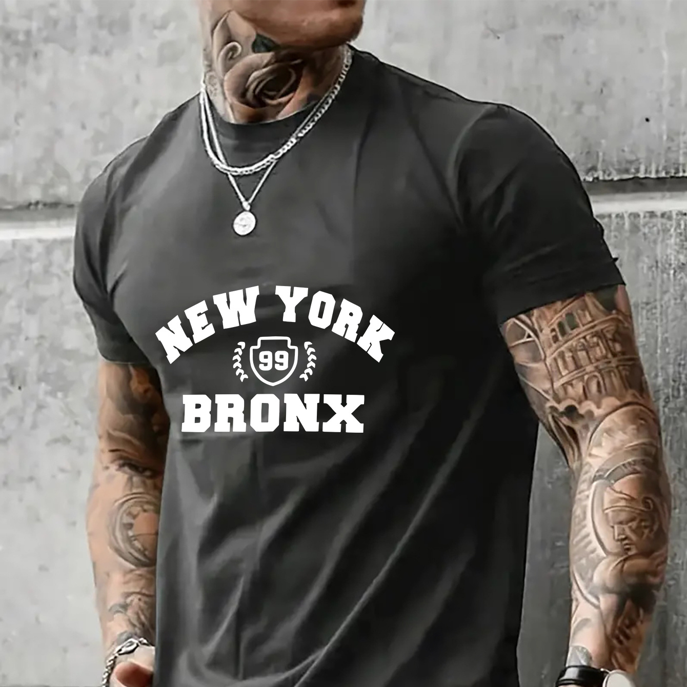 

New York Bronx Print Tee Shirt, Men's Casual Round Neck Short Sleeve Outdoor T-shirt, Comfy Top For Summer Wear