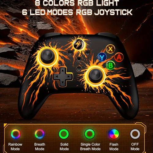 1pc rgb wireless wireless game controller rechargeable battery usb charging compatible with pc android ios switch joystick gamepad with led