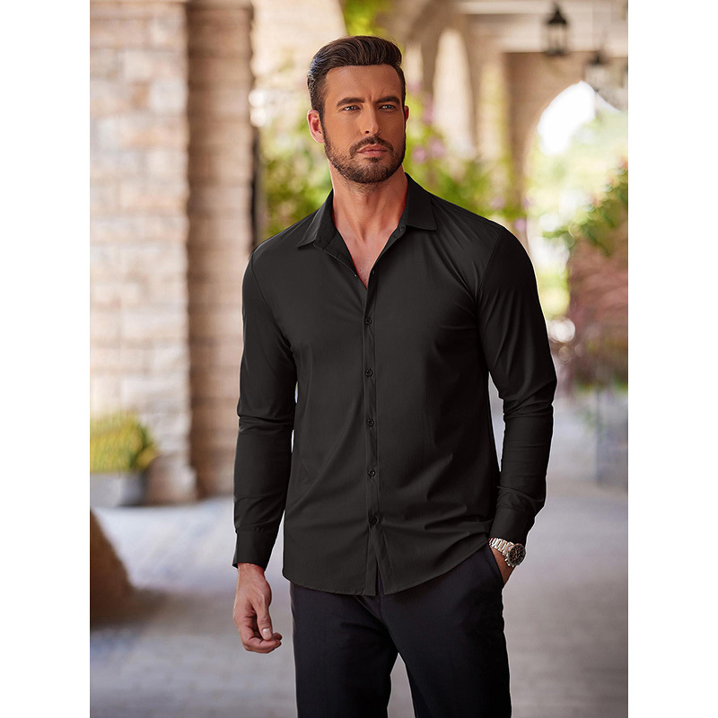 

Men's Stretch Wrinkle-free Long Sleeve Casual Button Down Shirts Muscle Fit Dress Shirts