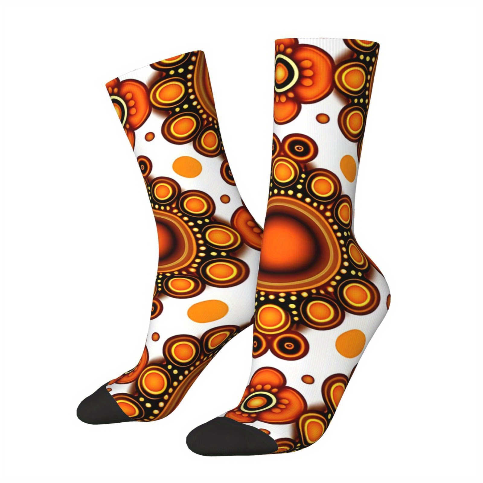 TEMU Vintage 70s Hip Hop-inspired Men's Socks - In Orange, |, Seamless, Fun Novelty Crew Socks For Gifts, For Autumn