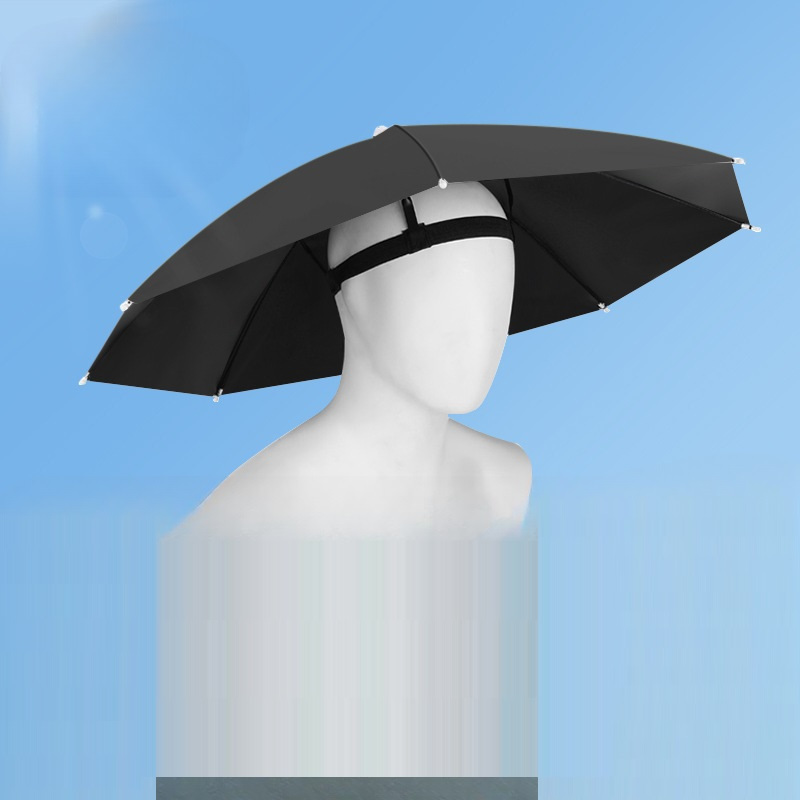 Image of 69cm Diameter Fashion Outdoor Black Gum Sunscreen Windproof Head-mounted Umbrella Top Folding Hat Umbrella