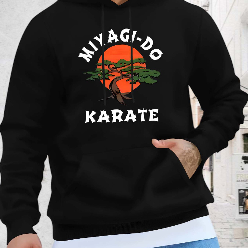 

Miyagi-do Karate Casual Hoodie - Men's Polyester Knit Fabric Regular Fit Hooded Sweatshirt With Front Pouch Pocket And Printed Graphic Design