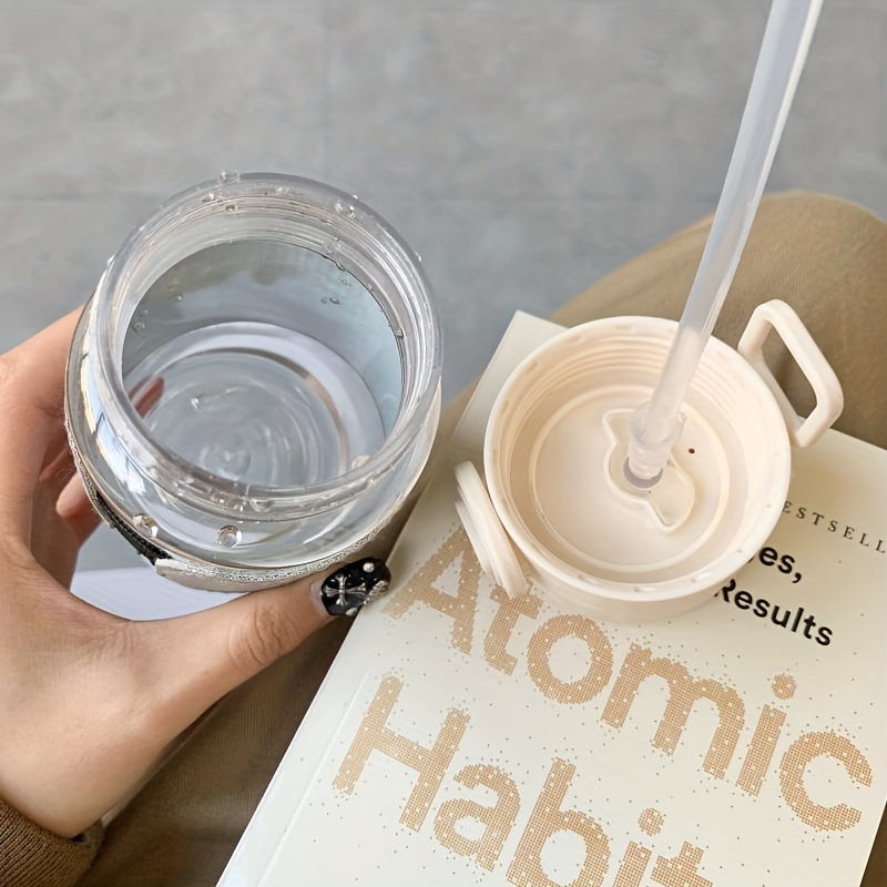 1pc 16 23oz stylish single layer plastic straw cup with   leather sleeve hamkparson   life motif   outdoor activities daily use portable straw cup stylish hydration accessory detachable lid   straw cover details 3