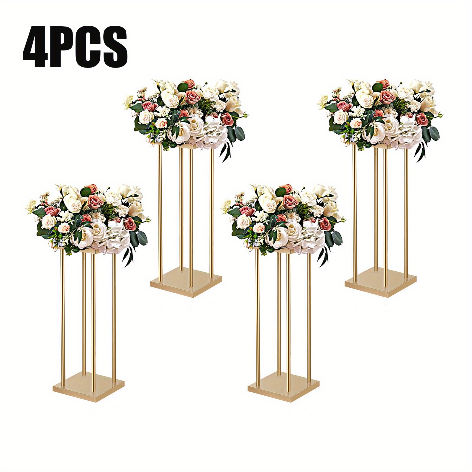 

4pcs 31.5inch/ 80cm High Stand Metal Vase Geometric Centerpiece Stands, Wedding Centerpieces Golden Vases Rectangular Flower Display Rack For Wedding, Party Decoration