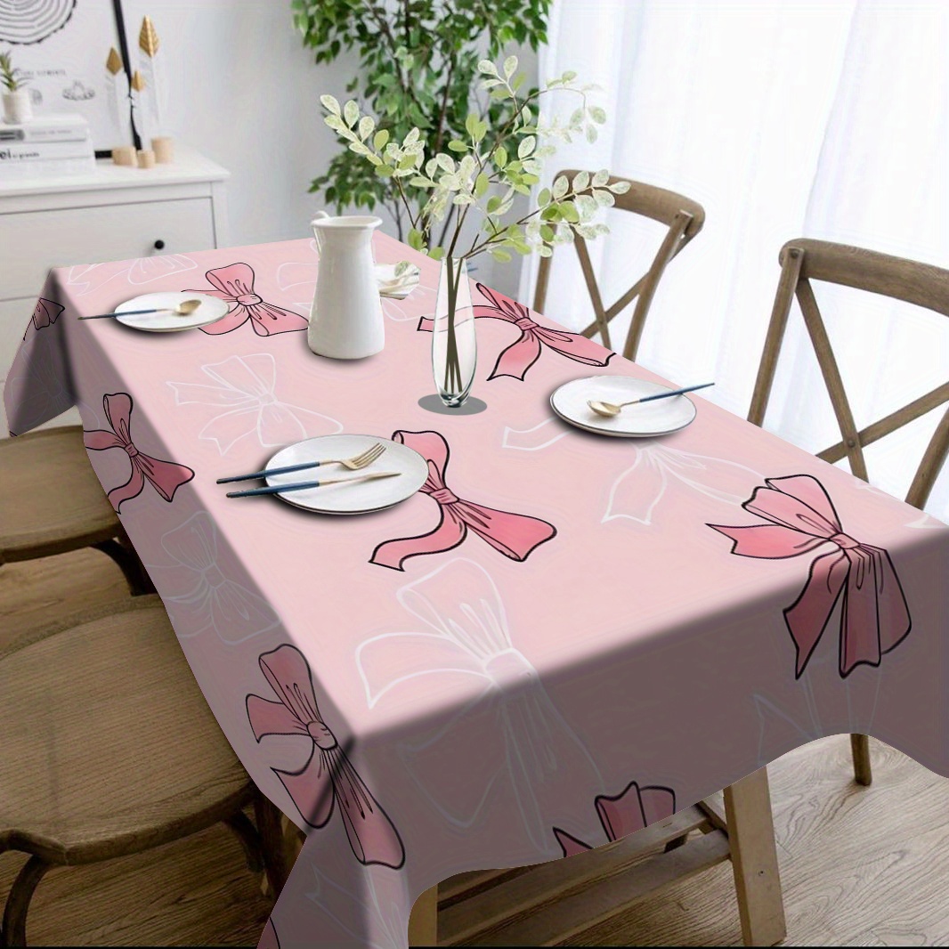 

Chic Pink Bow Print Tablecloth - Stain & Wear Resistant, Reusable Dust Cover For Indoor/outdoor Parties & Festivals - Perfect For Home Decor