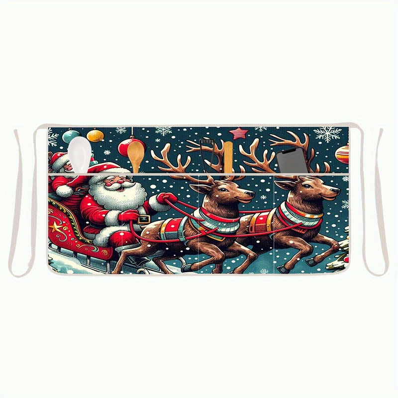 

Festive Christmas Waist Apron: 4-pocket, Linen, No-sleeve, Durable, And Versatile For Cooking, Baking, And Household Chores