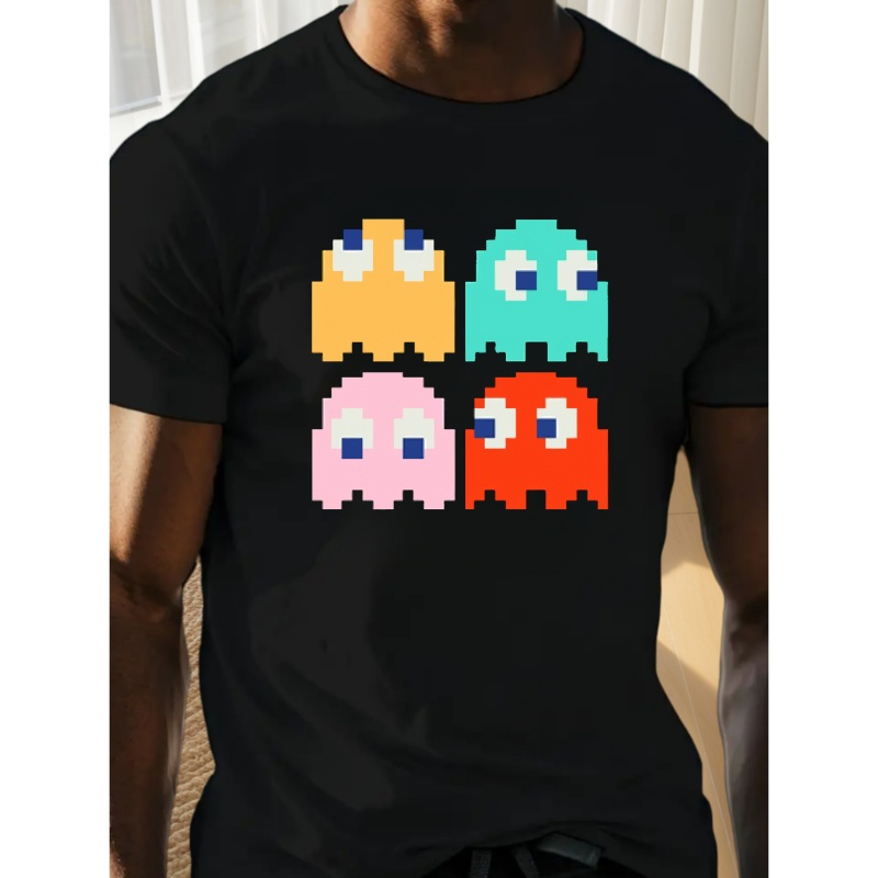 

Plus Size Men's Summer T-shirt, Retro Pixel Game Graphic Print Short Sleeve Tees Trend Casual Tops For Daily Life, Big & Tall