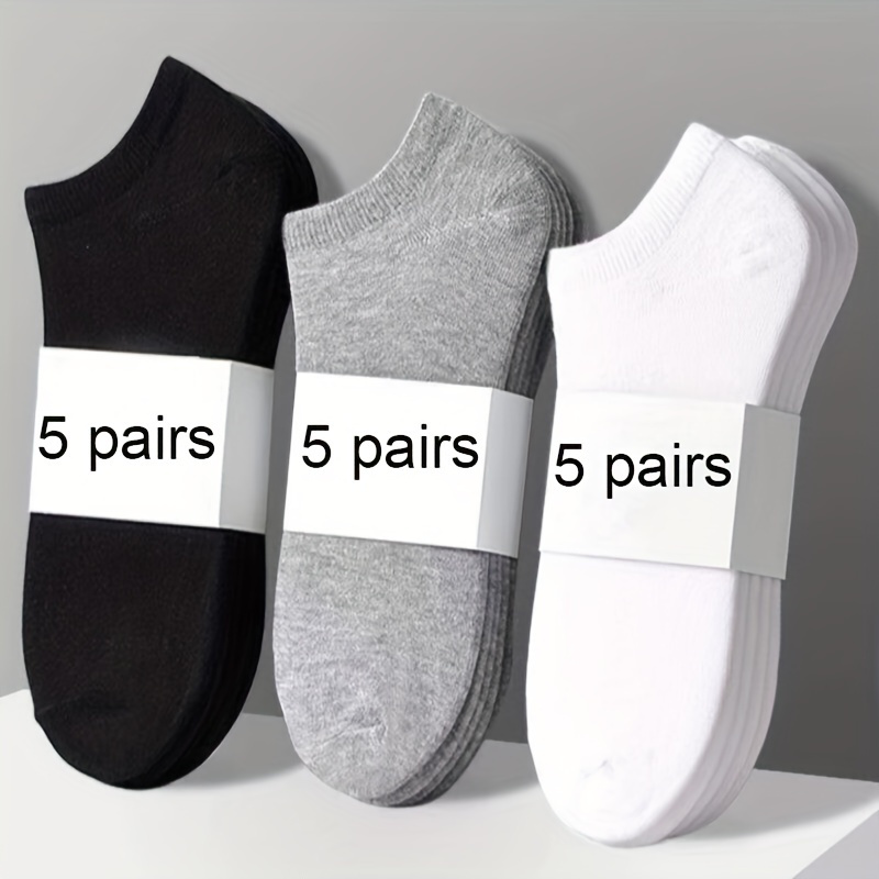 

5pcs Men's Comfysoft Knit Ankle Socks - Breathable, Sweat-absorbing, Anti-odor, & Soft Polyester - Ideal For Fall & Winter, Machine Washable, Solid Colors (black, Charcoal, White)