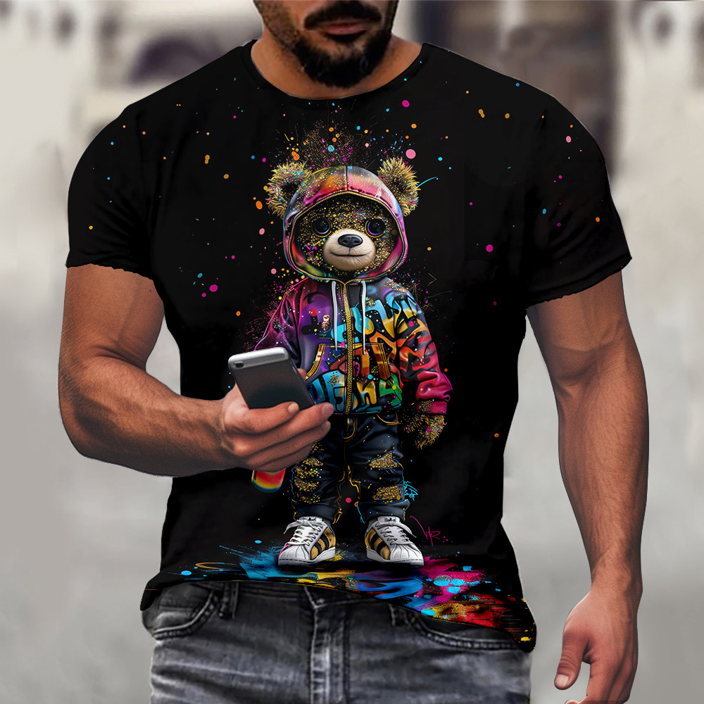 

Short Sleeve Shirt With Standing Bear Pattern