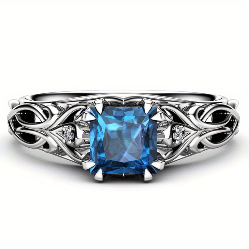 

Fashion Exquisite Sea Blue Zirconia Ring Romantic Women Wedding Festival Ring Direct Sales