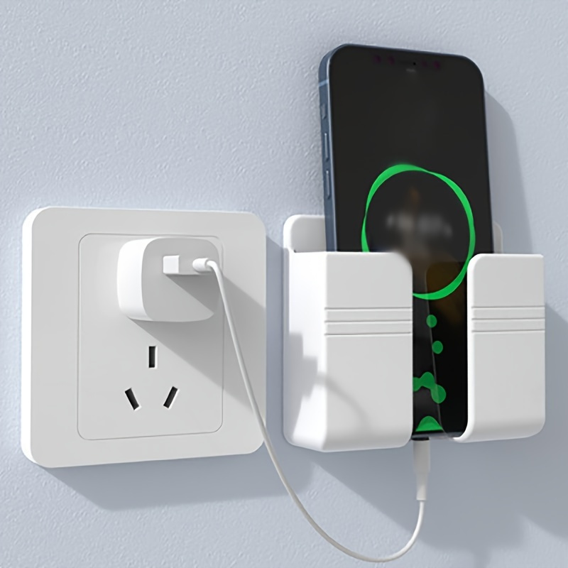 Space-Saving Wall-Mounted Phone Charging Holder - Multi-Functional Plastic Organizer for Bedside & TV Remote Control Storage