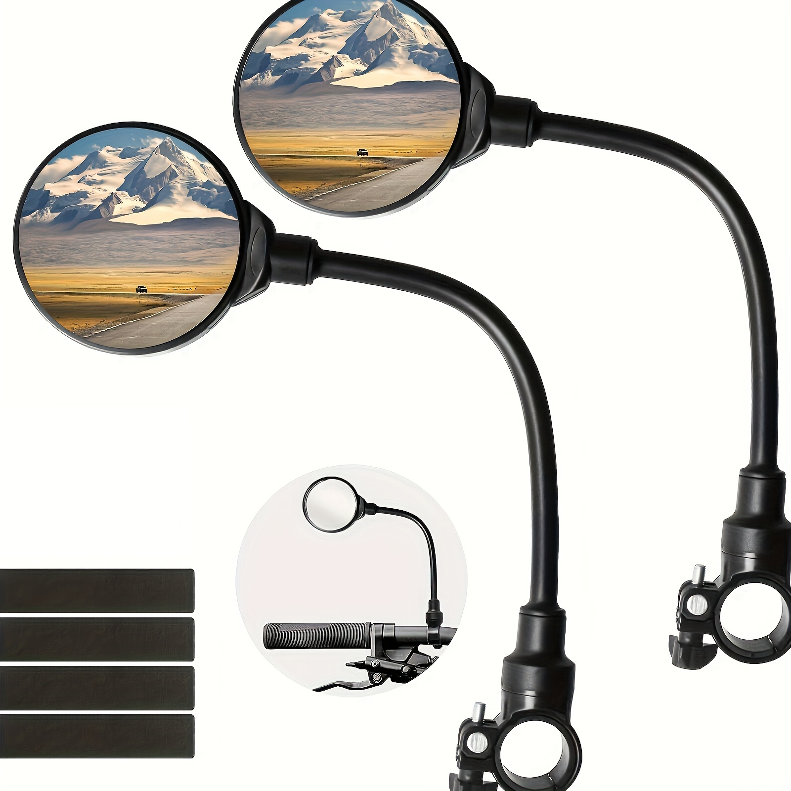 2pcs black 360 degree rotating convex side mirrors for motorcycles universal fit     safety motorcycle accessories modern motorcycle design durable plastic