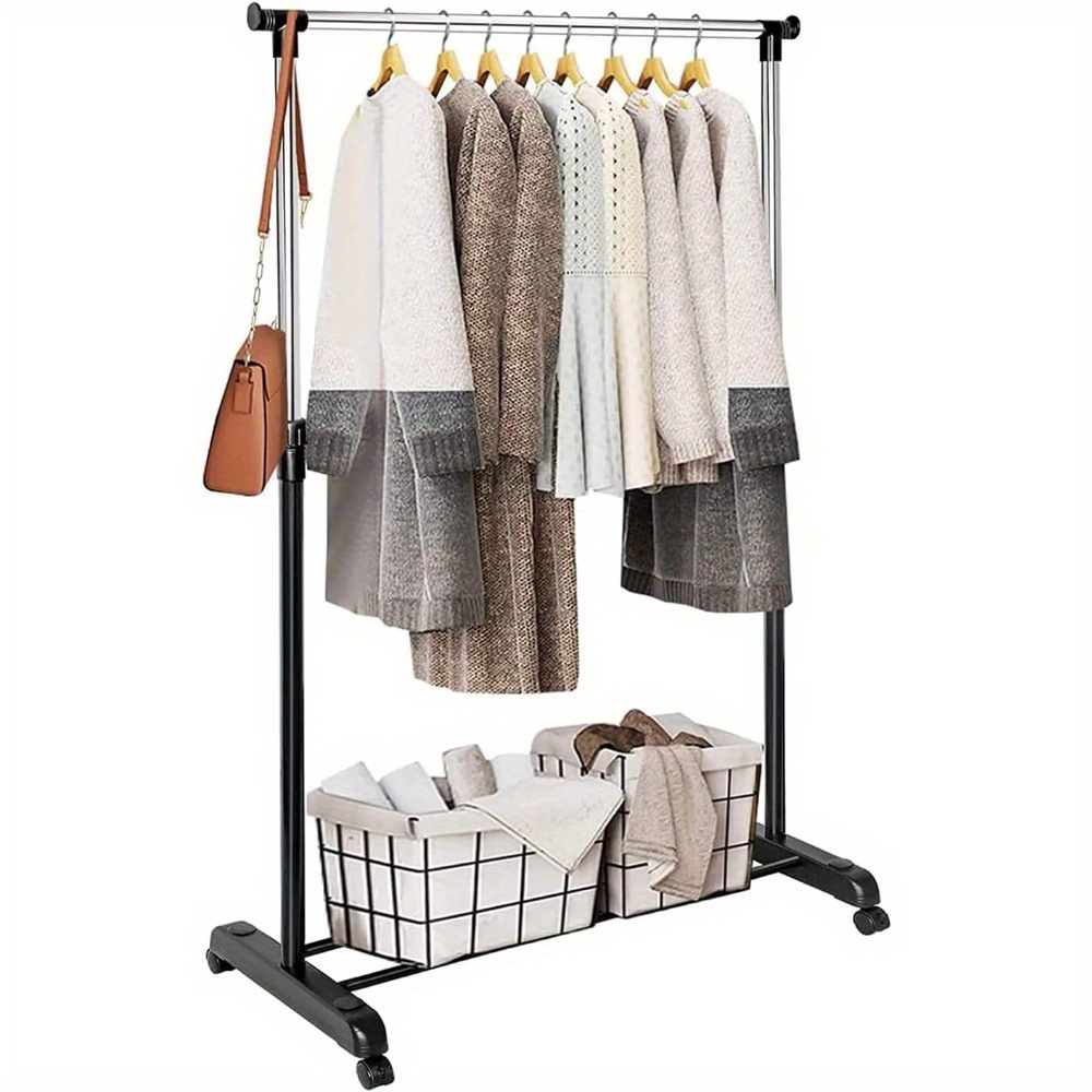 Coat Rack On Castors Metal Height-adjustable Clothes Rail Rolling Coat Rack Coat Rack Coat Rail Coat Rack 90-170cm For Bedroom Black