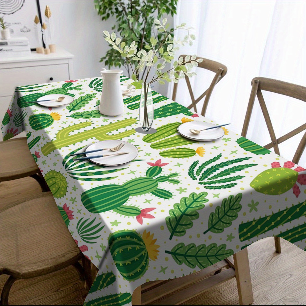 

1pc Cactus Print Polyester Tablecloth - Woven, Stain-resistant, Rectangular, Machine-made Cover For Kitchen, Dining, Party And Festive Decor