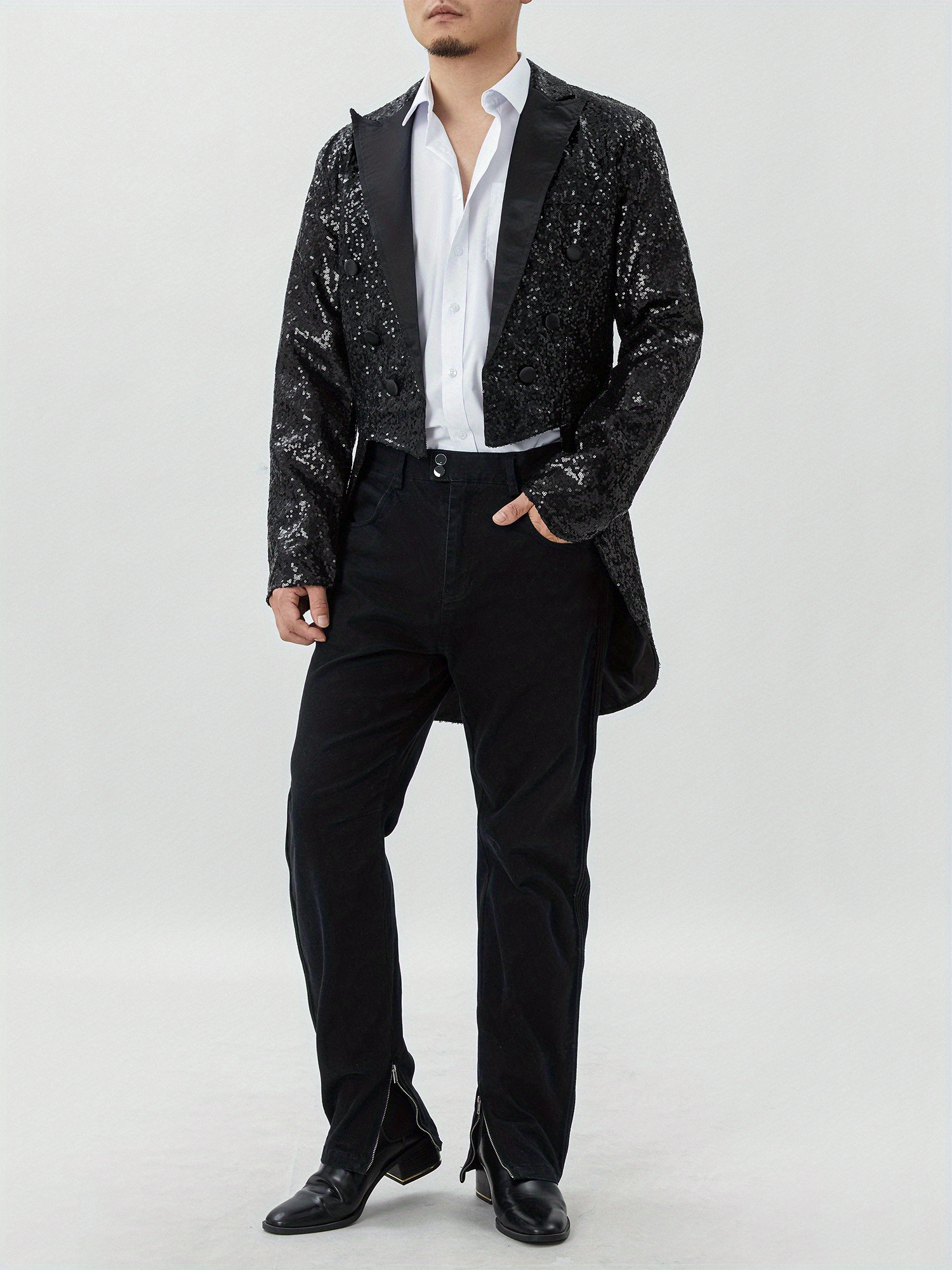 men's suit, shiny sequins turn- collar long sleeve nightclub prom  swallow-tailed tuxedo for male - men's clothing - Temu