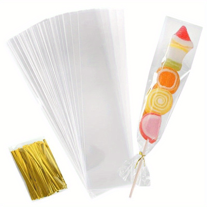 

50/100/200pcs, Clear Long Candy Bag Cellophane Cookie Lollipop Plastic Bag Food Gift Packaging Wedding Birthday Decor Supplies