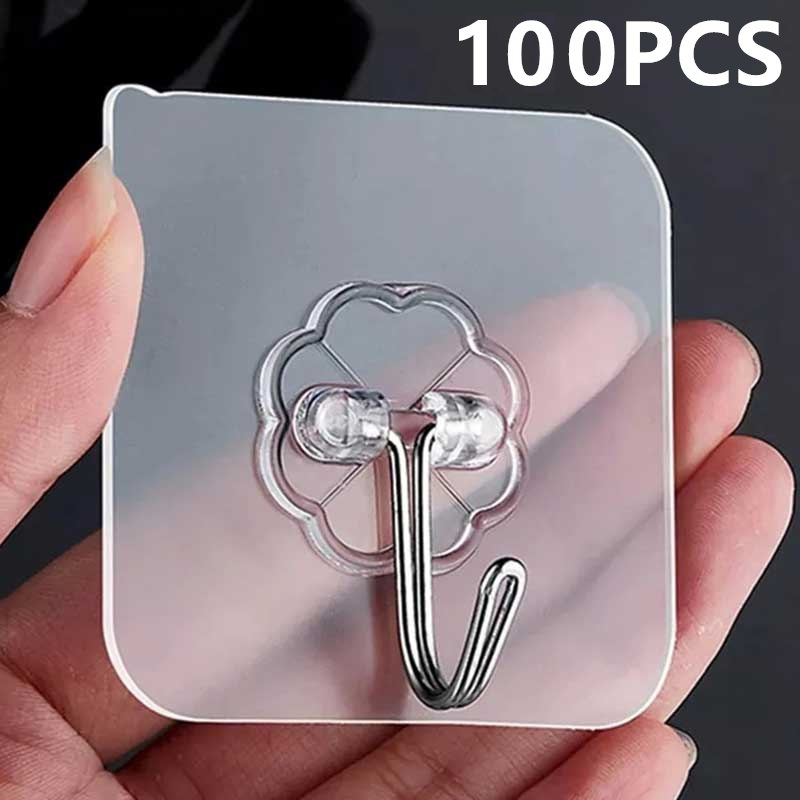 

100pcs Durable Stainless Steel Transparent Hooks - Water-resistant, Multi-functional For Kitchen, Bathroom, Door & Wall - Easy Install, Space-saving Key Hanger