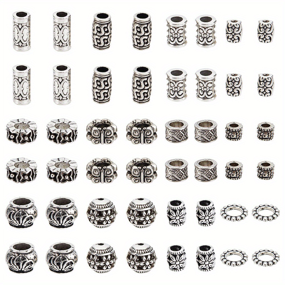 

Superfindings 120pcs Assorted Antique Silvery Alloy Beads, Charm Spacer Beads For Making, Large Hole Aluminum Alloy Jewelry Making Parts And Accessories