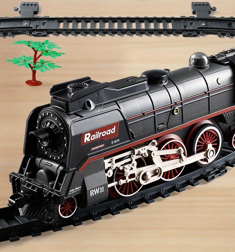 Vintage Train Set Steam Locomotives Wagons and Tracks Electric Rechargeable Train Toys with 3 Smokes Horns and Lights Christmas Toys for Children Over 3 4 5 6 7