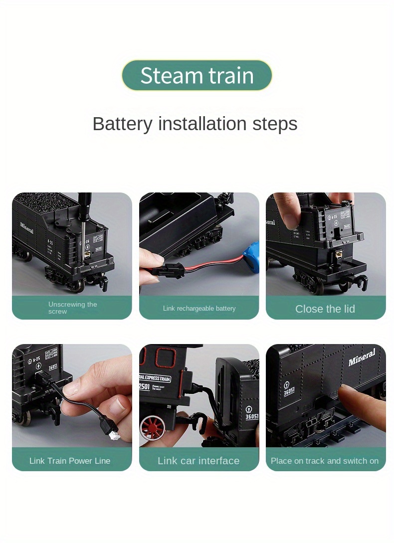 Vintage Train Set Steam Locomotives Wagons and Tracks Electric Rechargeable Train Toys with 3 Smokes Horns and Lights Christmas Toys for Children Over 3 4 5 6 7